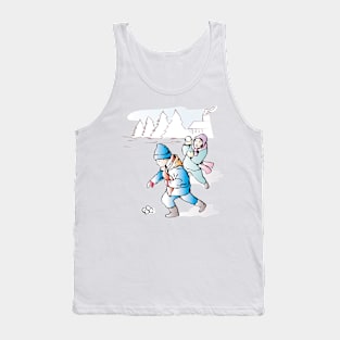 Children Throwing Snowball Retro Tank Top